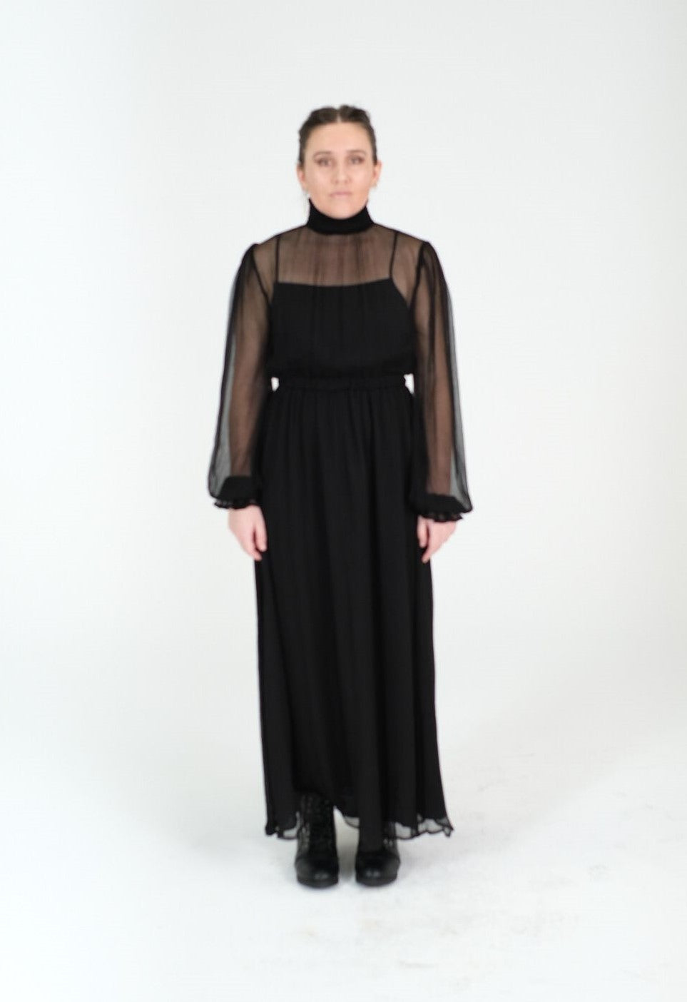 Alana 100% Silk Sheer Maxi Dress - Black