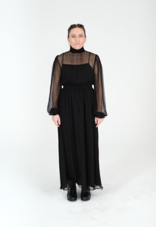 Alana 100% Silk Sheer Maxi Dress - Black