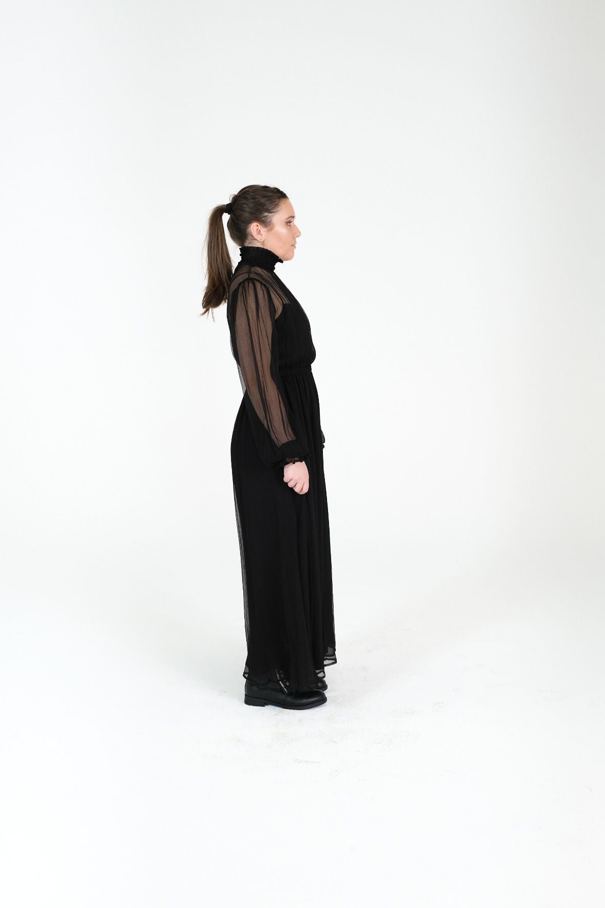 Alana 100% Silk Sheer Maxi Dress - Black