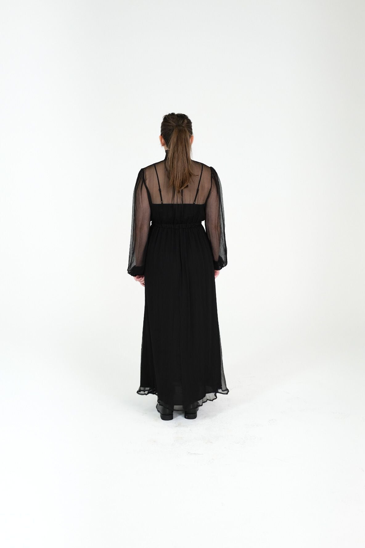 Alana 100% Silk Sheer Maxi Dress - Black