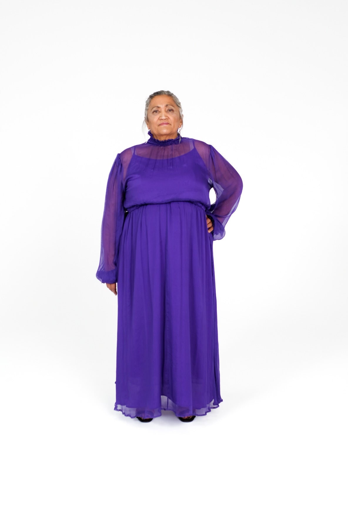 Alana 100% Silk Sheer Maxi Dress - Dark Purple