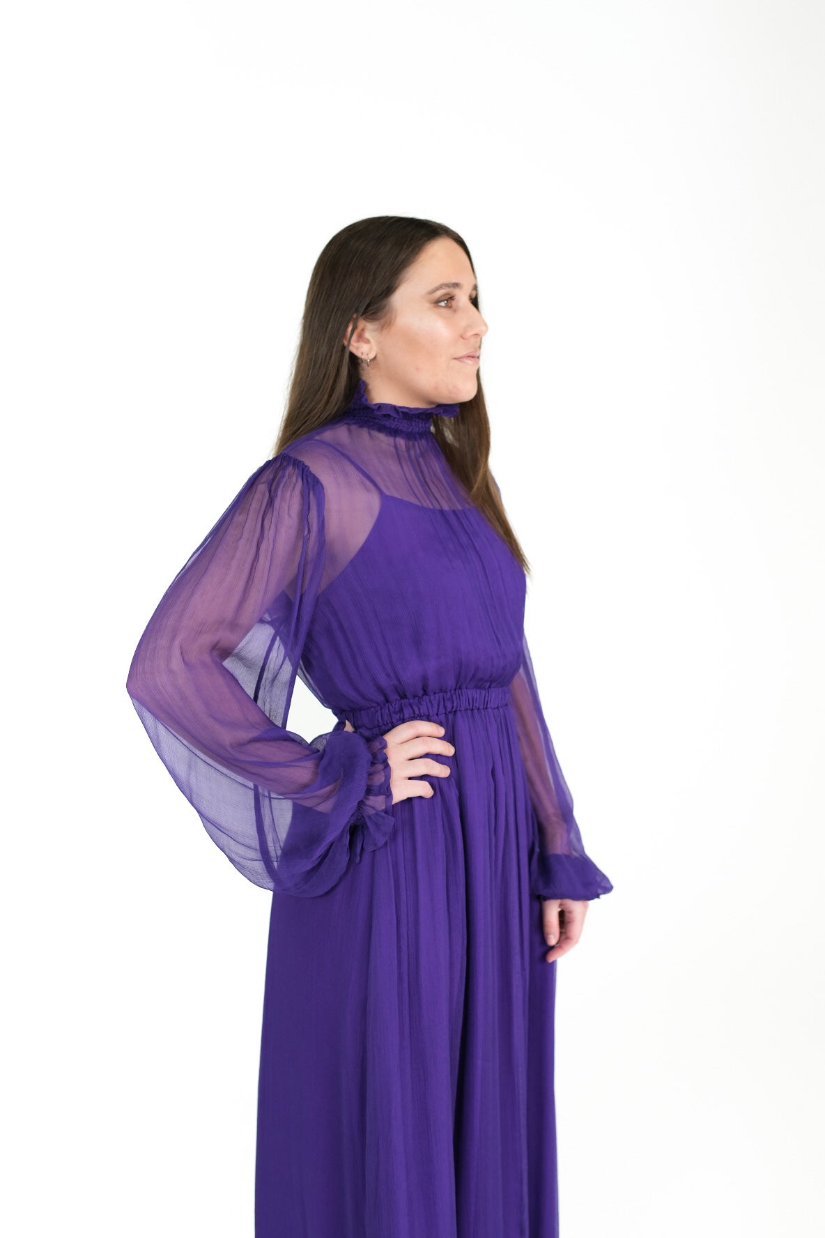 Alana 100% Silk Sheer Maxi Dress - Dark Purple