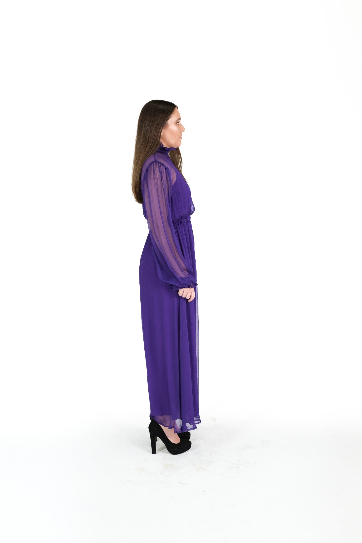 Alana 100% Silk Sheer Maxi Dress - Dark Purple