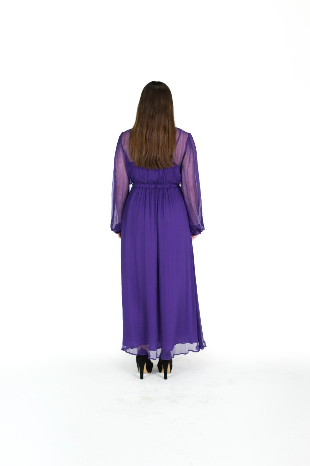 Alana 100% Silk Sheer Maxi Dress - Dark Purple