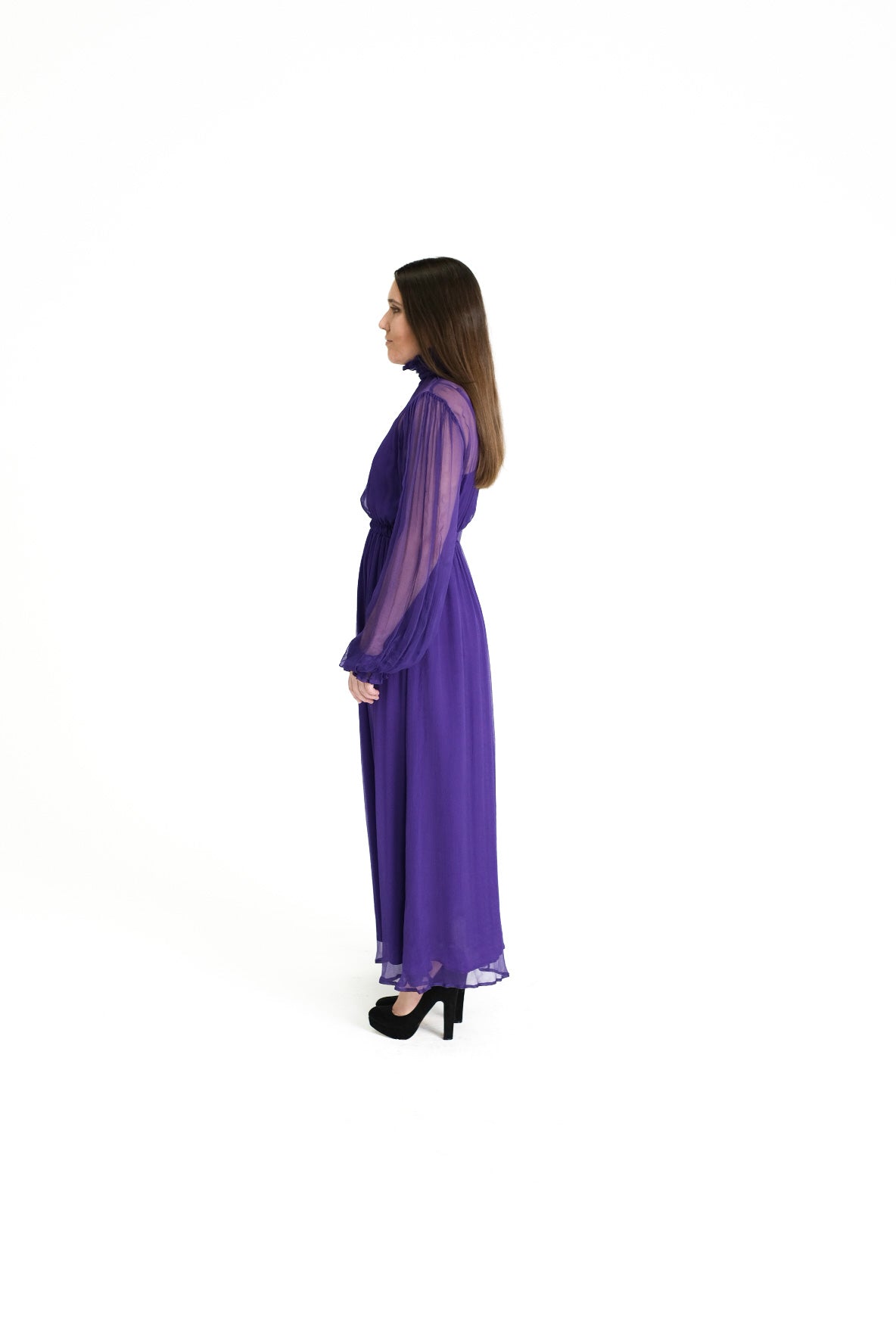 Alana 100% Silk Sheer Maxi Dress - Dark Purple