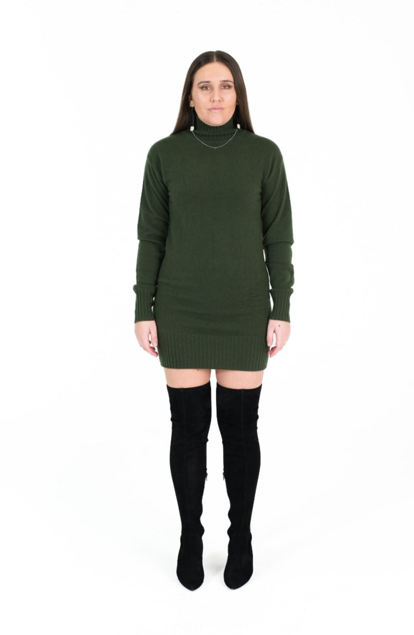 Kayla 100% Cashmere Mini Dress - Forest Green