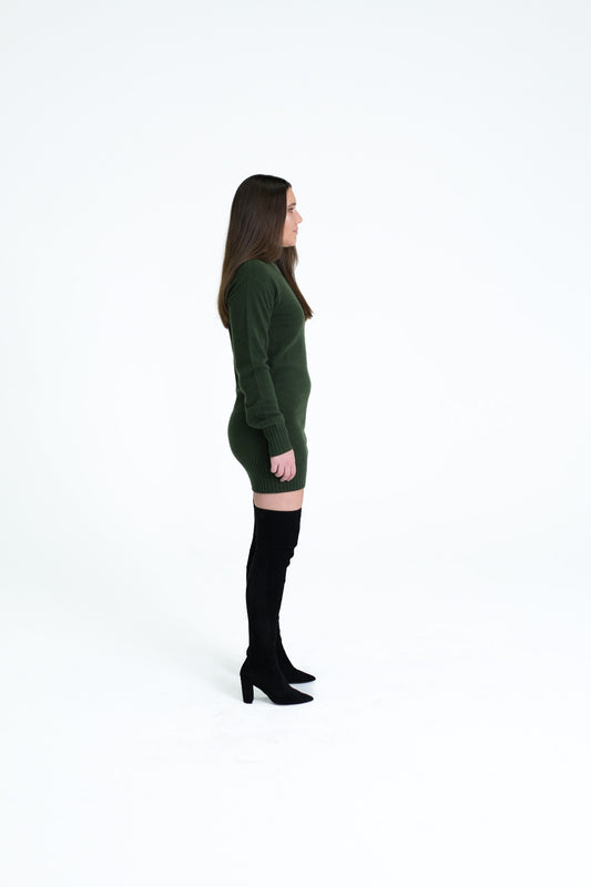 Kayla 100% Cashmere Mini Dress - Forest Green